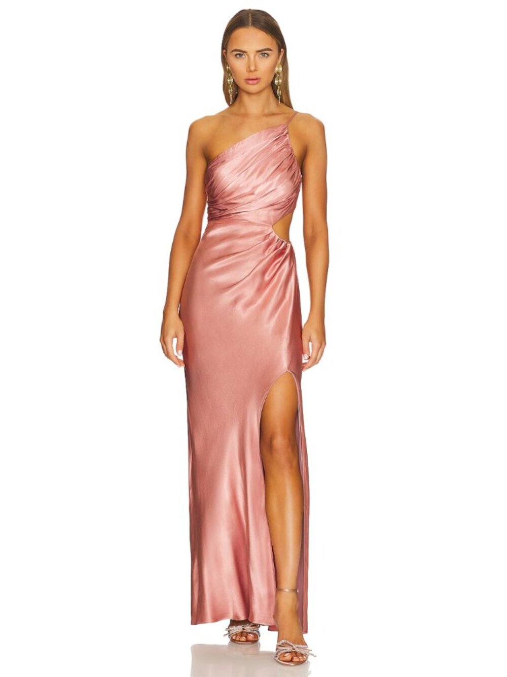 NWOT Shona Joy La Lune Asymmetrical Maxi Dress Antique Rose US 4